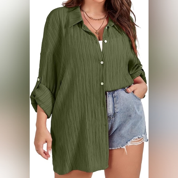 SCOMCHIC women's plus size button down blouse. - Picture 4 of 5